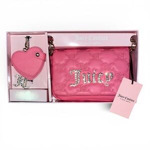 🩷Juicy Couture Pink Quilted Shoulder Bag with Matching Compact Mirror Bag Charm💖